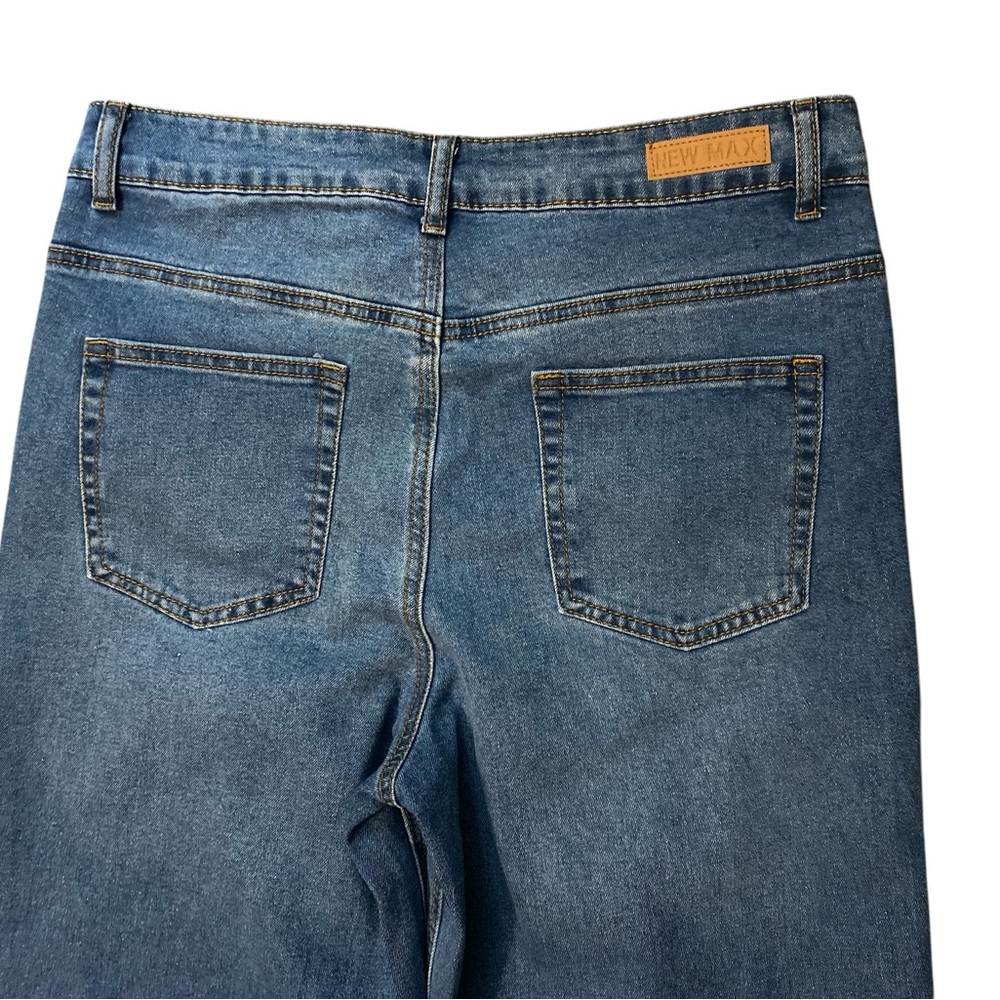 New Max Women’s Wide Leg Baggy Jeans Size 10 High Rise Cuffed Hem Blue Jeans 90s - Picture 12 of 15